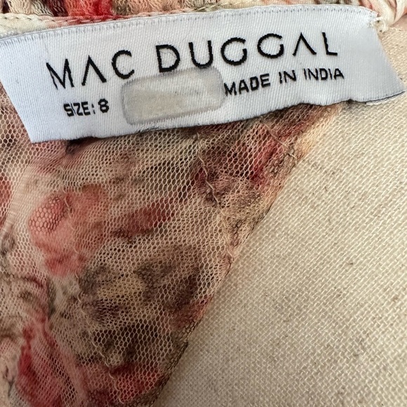 Mac Duggal High Neck Floral Mesh Ruffle Maxi Dress – Pink/Cream – Size 8 - Picture 10 of 17